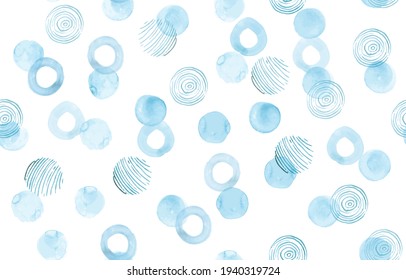 Vector Watercolor Rounds Pattern. Vintage Circles Wallpaper. Childish Geometric Dots Texture. Pastel Seamless Watercolor Rounds Pattern. Ink Polka Doodle. Kids Watercolor Rounds Pattern.