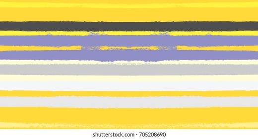 Vector Watercolor Sailor Stripes Summer Pattern. Yellow, White, Purple Hand Painted Stripes for Swimwear or T-Shirt. Autumn Yellow Vintage Fabric Design. Trendy Hipster Retro Drawn Creative Lines.
