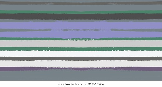 Vector Watercolor Sailor Stripes Summer Pattern. Green, Grey, Purple Hand Painted Stripes for Swimwear or T-Shirt. Autumn Yellow Vintage Fabric Design. Trendy Hipster Retro Drawn Creative Lines.