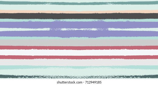 Vector Watercolor Sailor Stripes Summer Pattern. Brown, Grey, Turquoise, Purple Hand Painted Stripes for Textile Prints. Autumn Yellow Vintage Fabric Design. Trendy Hipster Retro Drawn Creative Lines.