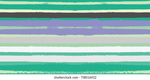 Vector Watercolor Sailor Stripes Summer Pattern. Green, Grey, Turquoise, Purple Hand Painted Stripes for Textile Prints. Autumn Yellow Vintage Fabric Design. Trendy Hipster Retro Drawn Creative Lines.