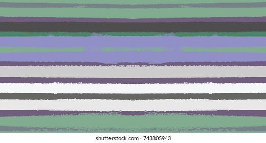 Vector Watercolor Sailor Stripes Summer Pattern. Green, Grey, Purple Hand Painted Stripes for Swimwear or T-Shirt. Autumn Yellow Vintage Fabric Design. Trendy Hipster Retro Drawn Creative Lines.