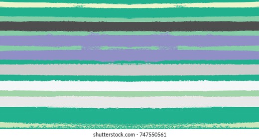 Vector Watercolor Sailor Stripes Summer Pattern. Green, Grey, Turquoise, Purple Hand Painted Stripes for Textile Prints. Autumn Yellow Vintage Fabric Design. Trendy Hipster Retro Drawn Creative Lines.