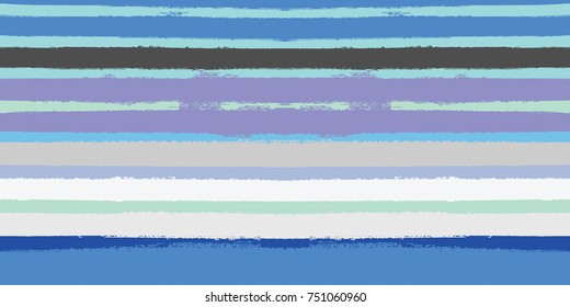 Vector Watercolor Sailor Stripes Summer Pattern. Blue, Grey, Turquoise, Purple Hand Painted Stripes for Textile Prints. Autumn Yellow Vintage Fabric Design. Trendy Hipster Retro Drawn Creative Lines.