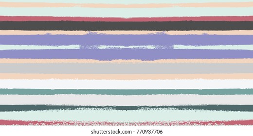 Vector Watercolor Sailor Stripes Summer Pattern. Brown, Grey, Turquoise, Purple Hand Painted Stripes for Textile Prints. Autumn Yellow Vintage Fabric Design. Trendy Hipster Retro Drawn Creative Lines.