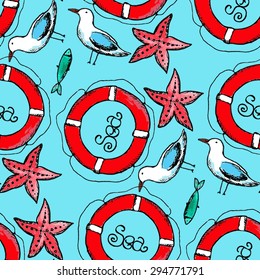 vector watercolor sea seamless pattern