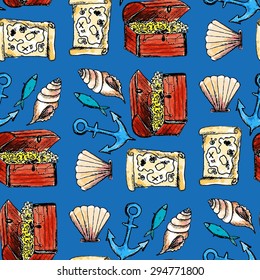 vector watercolor sea seamless pattern