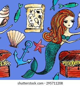 vector watercolor sea seamless pattern