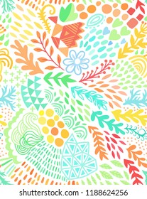 Vector watercolor seamless abstract botanical ethnic painting. Artistic handmade batik print, floral oriental textile, fabric.