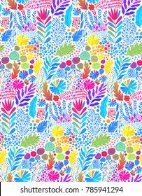 Vector watercolor seamless abstract botanical ethnic painting. Artistic handmade batik print, floral oriental textile, fabric. 