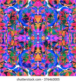 Vector watercolor seamless background in boho style. Watercolor spring seamless pattern with geometry pattern. Tribal watercolor allover print.