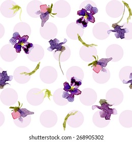 Vector watercolor. Seamless background of pansies