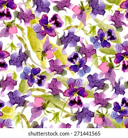 Vector watercolor seamless background of pansies