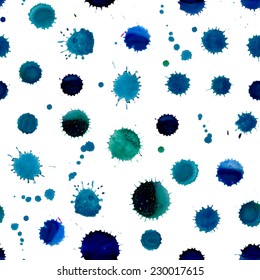 Vector watercolor seamless background. Real watercolor texture. Watercolor splashes and dots texture. Artistic handdrawn background.