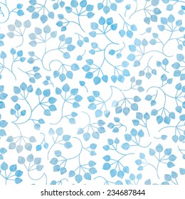 Vector watercolor seamless floral pattern with blue leaves and branches 