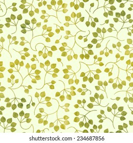 Vector watercolor seamless floral pattern with green leaves and branches 