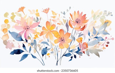 vector  watercolor seamless floral pattern with flowers