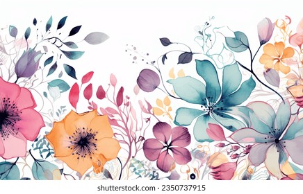 vector  watercolor seamless floral pattern with flowers