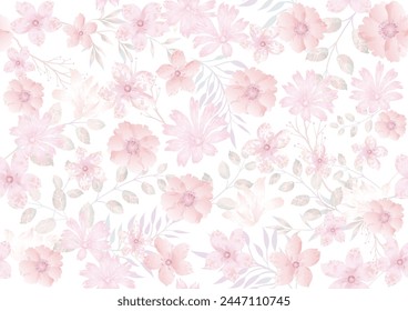 Vector Watercolor Seamless Floral Pattern Illustration. Horizontally And Vertically Repeatable.