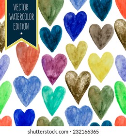 Vector watercolor seamless heart pattern