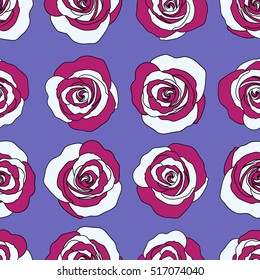 Vector watercolor seamless pattern. Beautiful abstract decorative rose flowers in purple, violet and white colors.