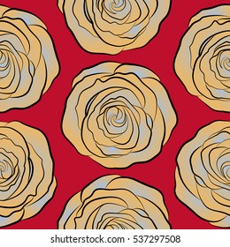 Vector watercolor seamless pattern. Beautiful abstract decorative rose flowers in red, beige and blue colors.