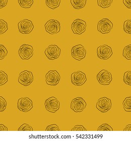 Vector watercolor seamless pattern. Beautiful abstract decorative rose flowers silhouette in yellow colors.
