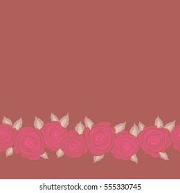 Vector watercolor seamless pattern. Beautiful abstract decorative horizontal rose flowers in pink, brown and neutral colors with copy space (place for your text).