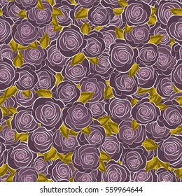 Vector watercolor seamless pattern. Beautiful abstract decorative rose flowers in violet colors.