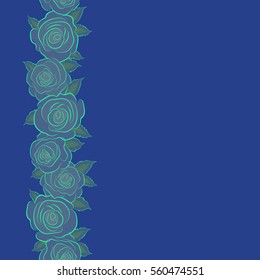 Vector watercolor seamless pattern. Beautiful abstract decorative vertical rose flowers in neutral, blue and green colors with copy space (place for your text).