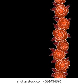 Vector watercolor seamless pattern. Beautiful abstract decorative vertical rose flowers in orange and red colors with copy space (place for your text).
