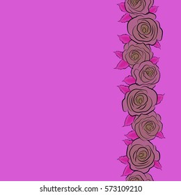 Vector watercolor seamless pattern. Beautiful abstract decorative vertical rose flowers in magenta, violet and beige colors with copy space (place for your text).