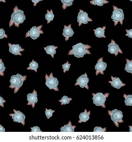 Vector watercolor seamless pattern. Beautiful abstract decorative rose flowers on black in beige and neutral colors.