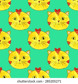 vector watercolor seamless pattern with cat