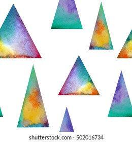 Vector Watercolor seamless pattern. With colofrul triangles on white background . Endless print