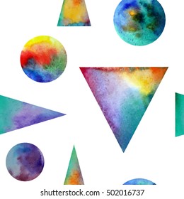 Vector Watercolor seamless pattern. With colorful triangles on white background . Endless print