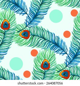 vector watercolor seamless pattern with feathers