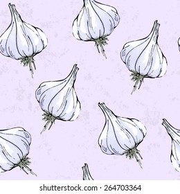 Vector watercolor seamless pattern with garlic 
