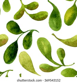 vector watercolor seamless pattern with green leaves , hand drawn floral background, natural pattern