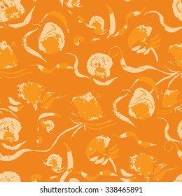 Vector watercolor seamless pattern with grunge roses. Floral background with messy flowers. Spring ornament with acrylic floral blobs. 