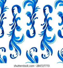 Vector watercolor seamless pattern with hand drawn swirl elements. Elegant ornament. Original background good for cards, posters, web design, textile print, banners etc.
