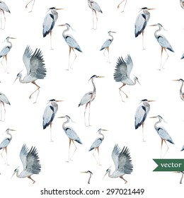 vector watercolor seamless pattern heron, crane