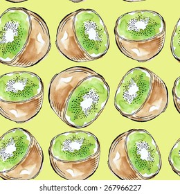 Vector watercolor seamless pattern with kiwi