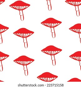 Vector watercolor seamless pattern mushrooms Amanita.Watercolor on paper, handpainted illustration.Autumn background