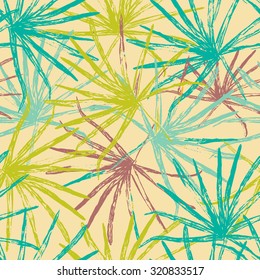 Vector watercolor seamless pattern with palm leaves. Ink allover print with exotic plants. Tropical background.
