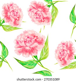 Vector watercolor seamless pattern with peony