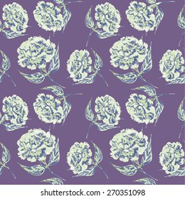 Vector watercolor seamless pattern with peony