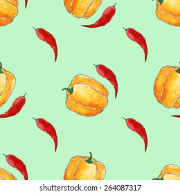 vector watercolor seamless pattern with pepper