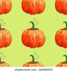 vector watercolor seamless pattern with pumpkin 