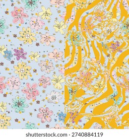 Vector watercolor seamless pattern. Summer fruit, Lemon , Oranges , flower,banana,beach and ocean vector hand drawn style ,Design for fashion , fabric, textile, and all prints